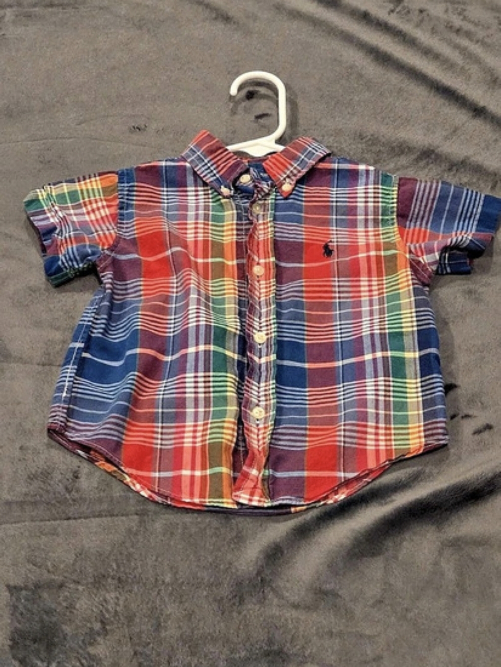 Ralph Lauren Baby Boy Plaid Cotton Poplin Shirt Red & Blue Baby 18M
